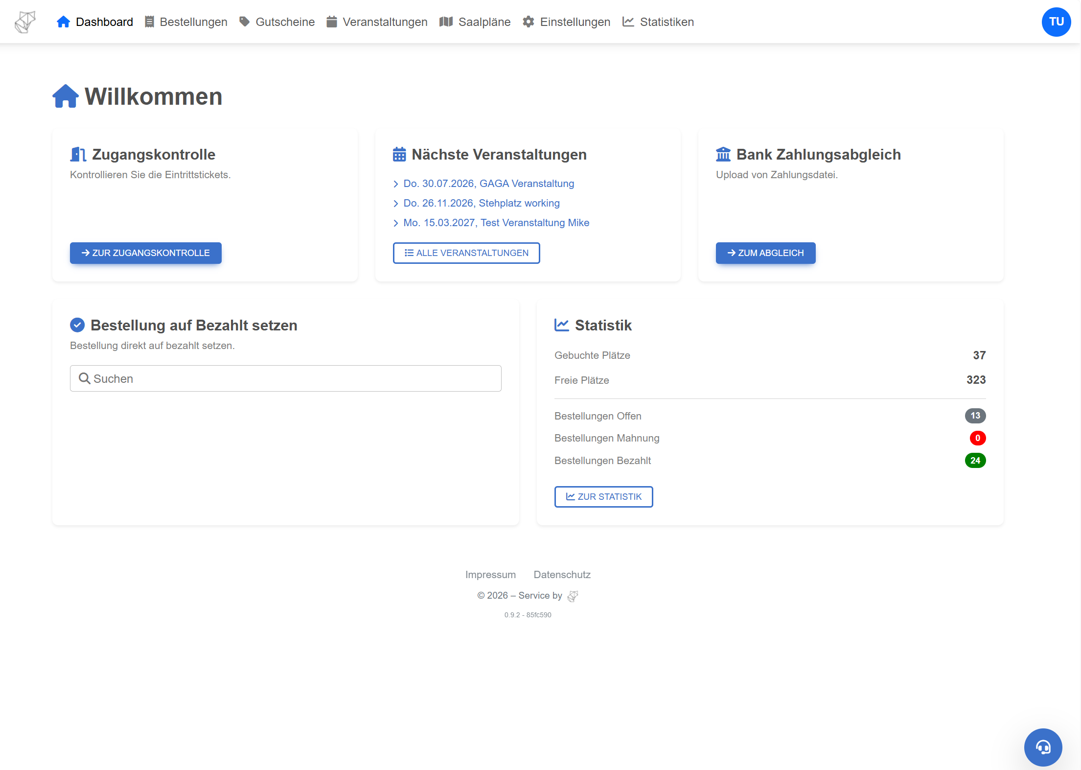 Ticketfox Dashboard – Veranstaltungen verwalten